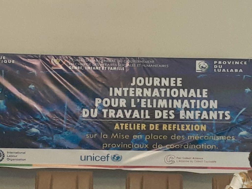 Bannière de l’atelier sur l’élimination du travail des enfants, province du Lualaba